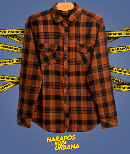 Camisa a cuadros manga larga naranja