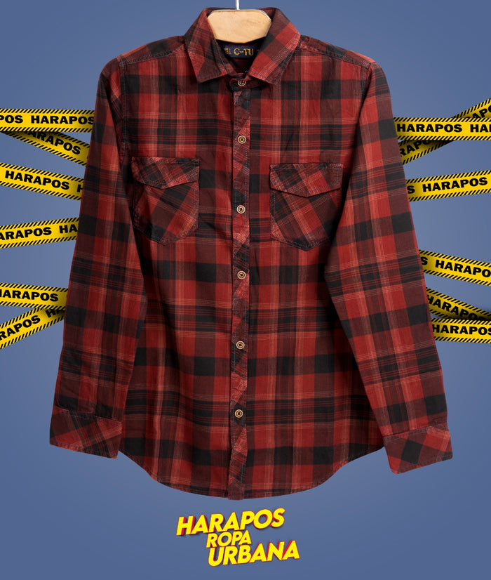 Camisa a cuadros manga larga rojo