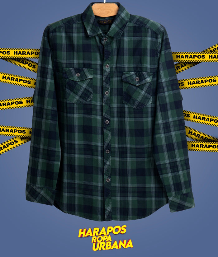 Camisa a cuadros manga larga verde
