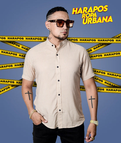 Camisa versace crema a rayas