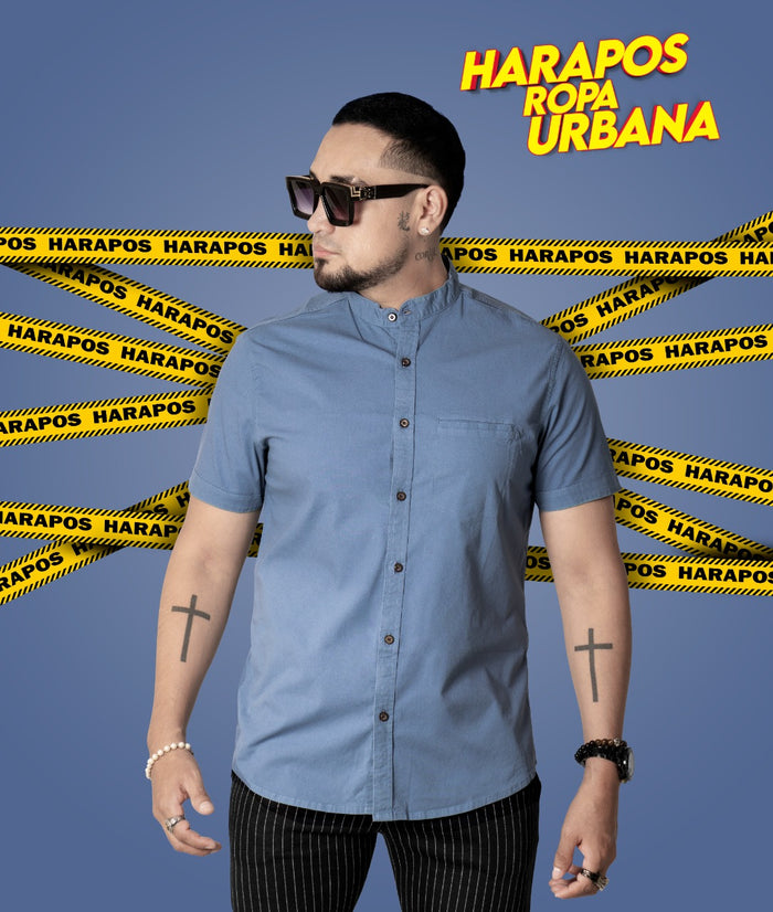Camisa cuello cadete basico celeste