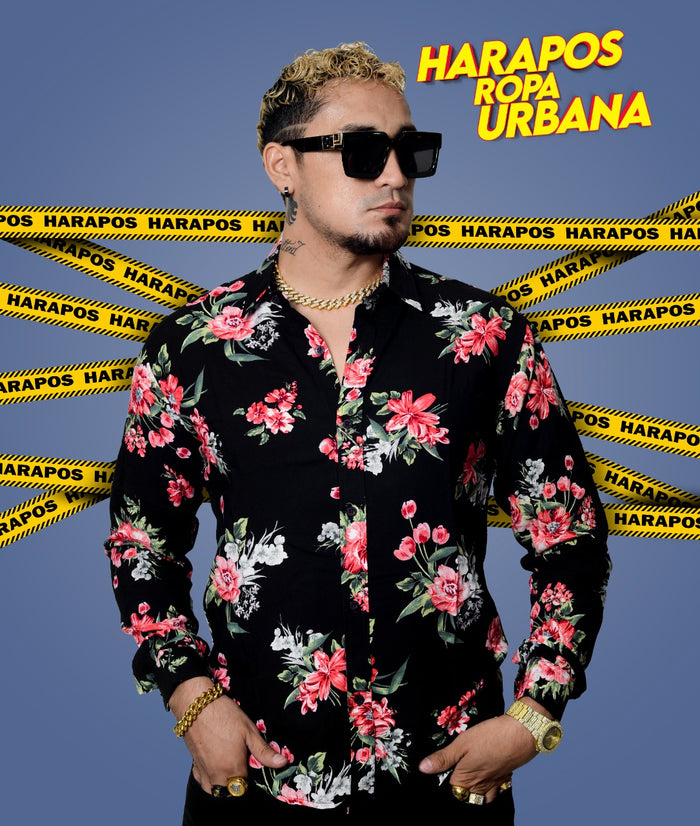 Camisa Doom manga larga negra con rosas