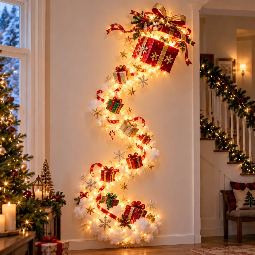 🎄 Christmas Magic Trail Wall Light – Glowing Santa & Holiday Scene Wall Decoration