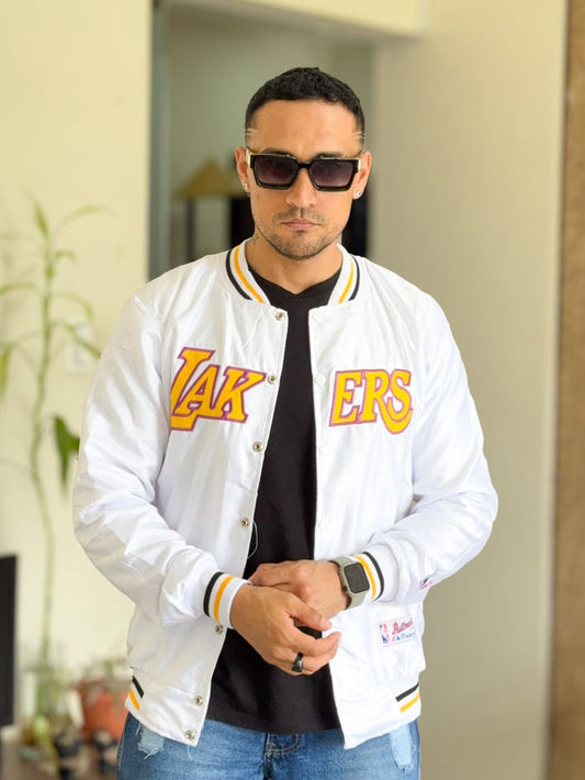 Chamarra Bomber lakers blanco