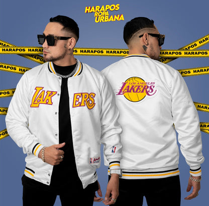 Chamarra Bomber lakers blanco