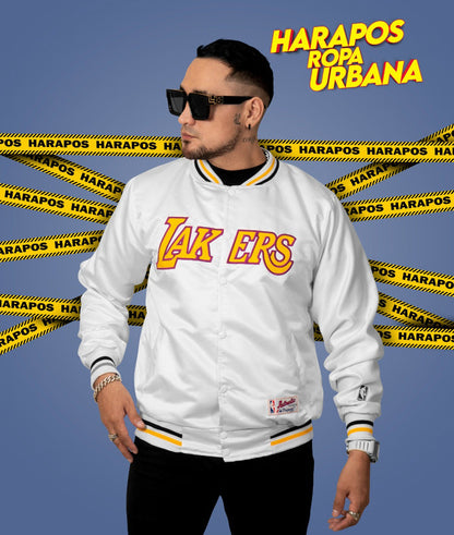 Chamarra Bomber lakers blanco