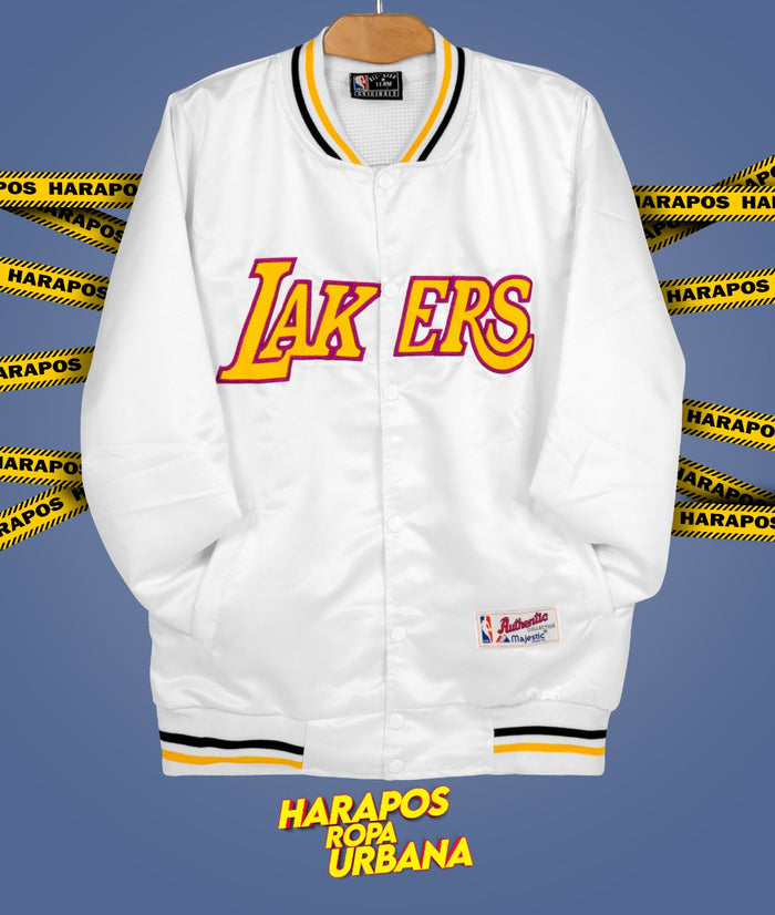 Chamarra Bomber lakers blanco