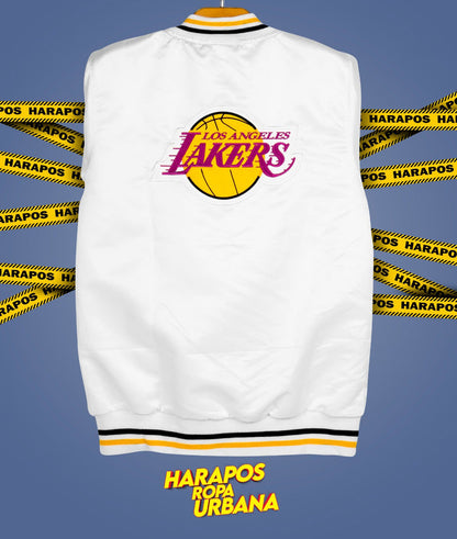 Chamarra Bomber lakers blanco