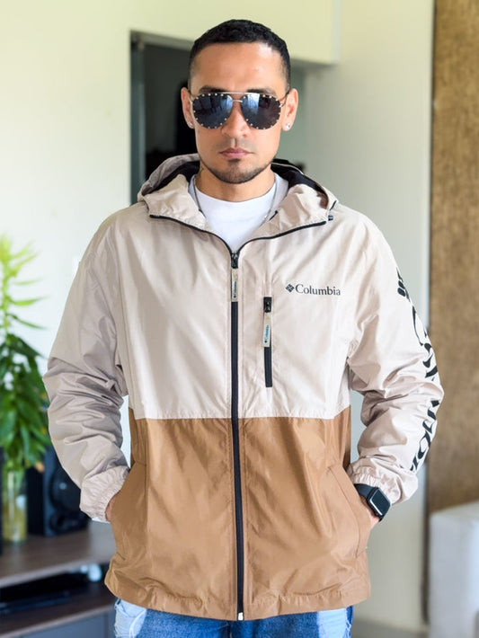 Chaqueta Rompevientos Columbia Premium Bi-color Beige/Mostaza
