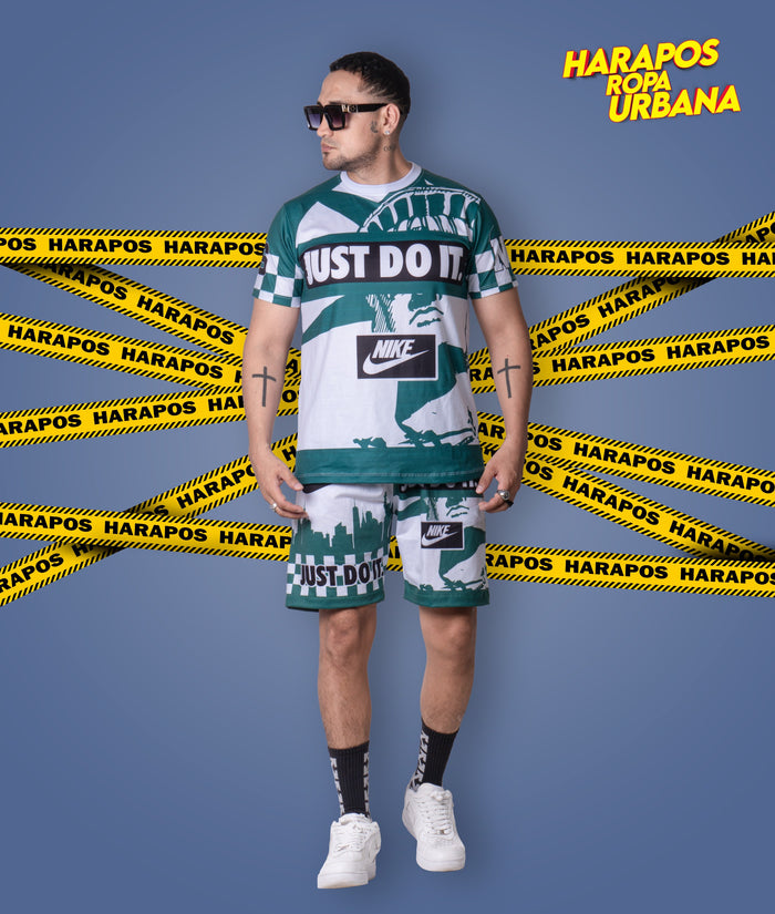 Conjunto de verano nike verde y blanco short + polera