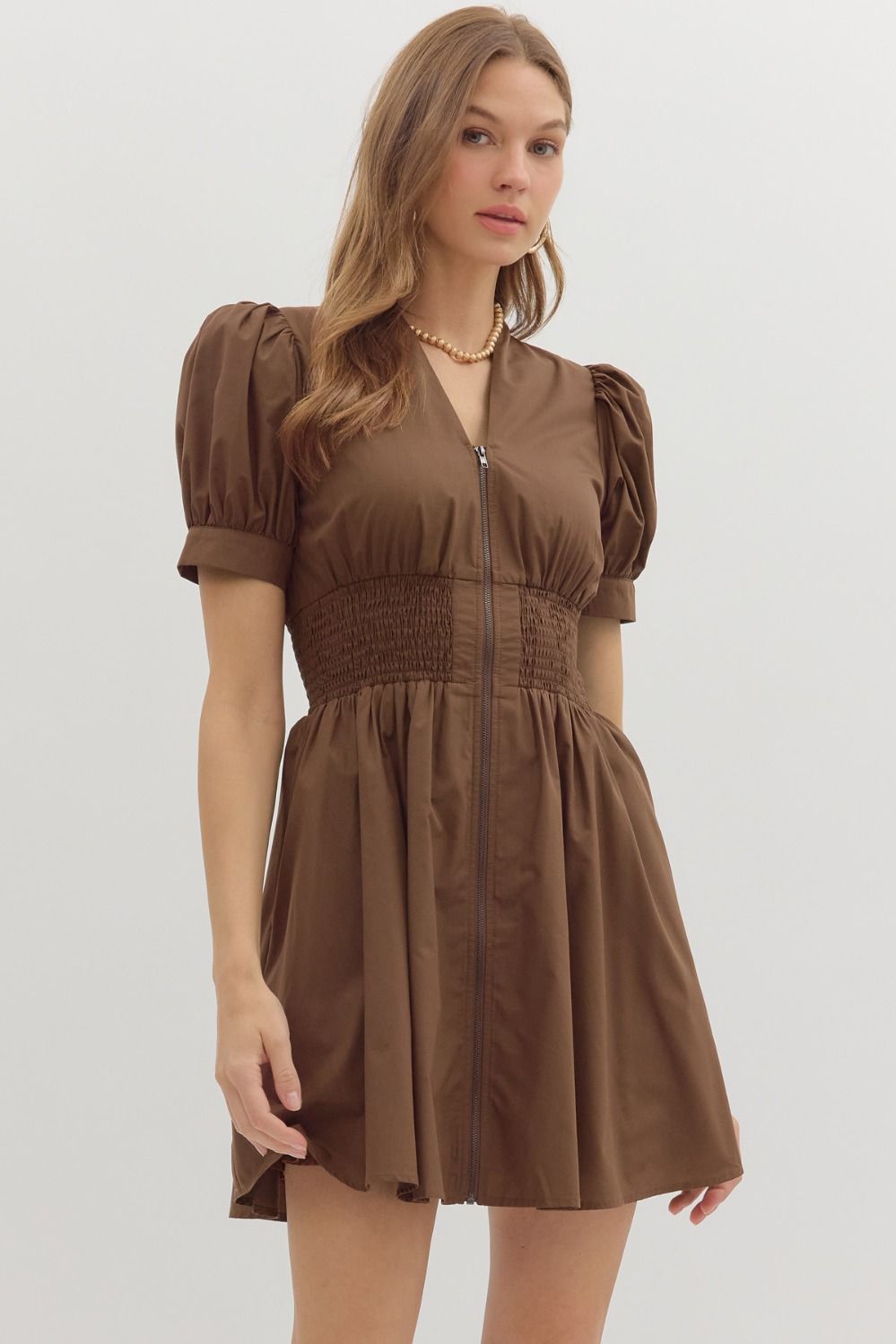 Corrine Smocked Zip Mini Dress