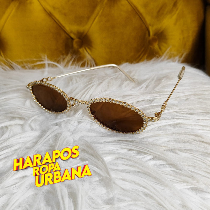 Gafas con diamantes ovaladas cafes