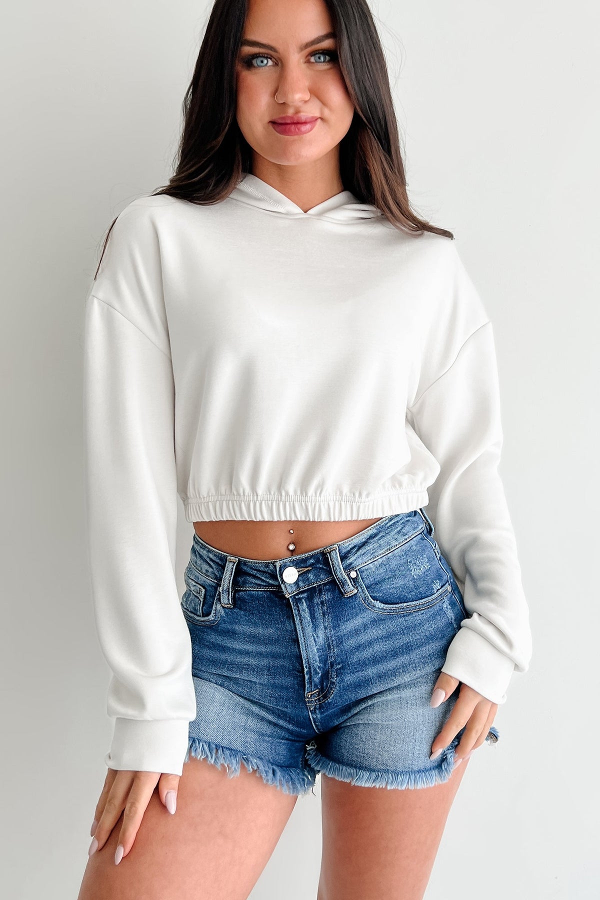 Living In Peace Cropped Hoodie (Chalk)