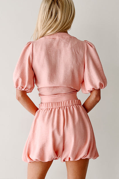 Blush & Whisper Tie Top & Bubble Shorts Set (Pink)