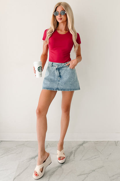 Babe Behavior Mid Rise Denim Mini Skort (Light)