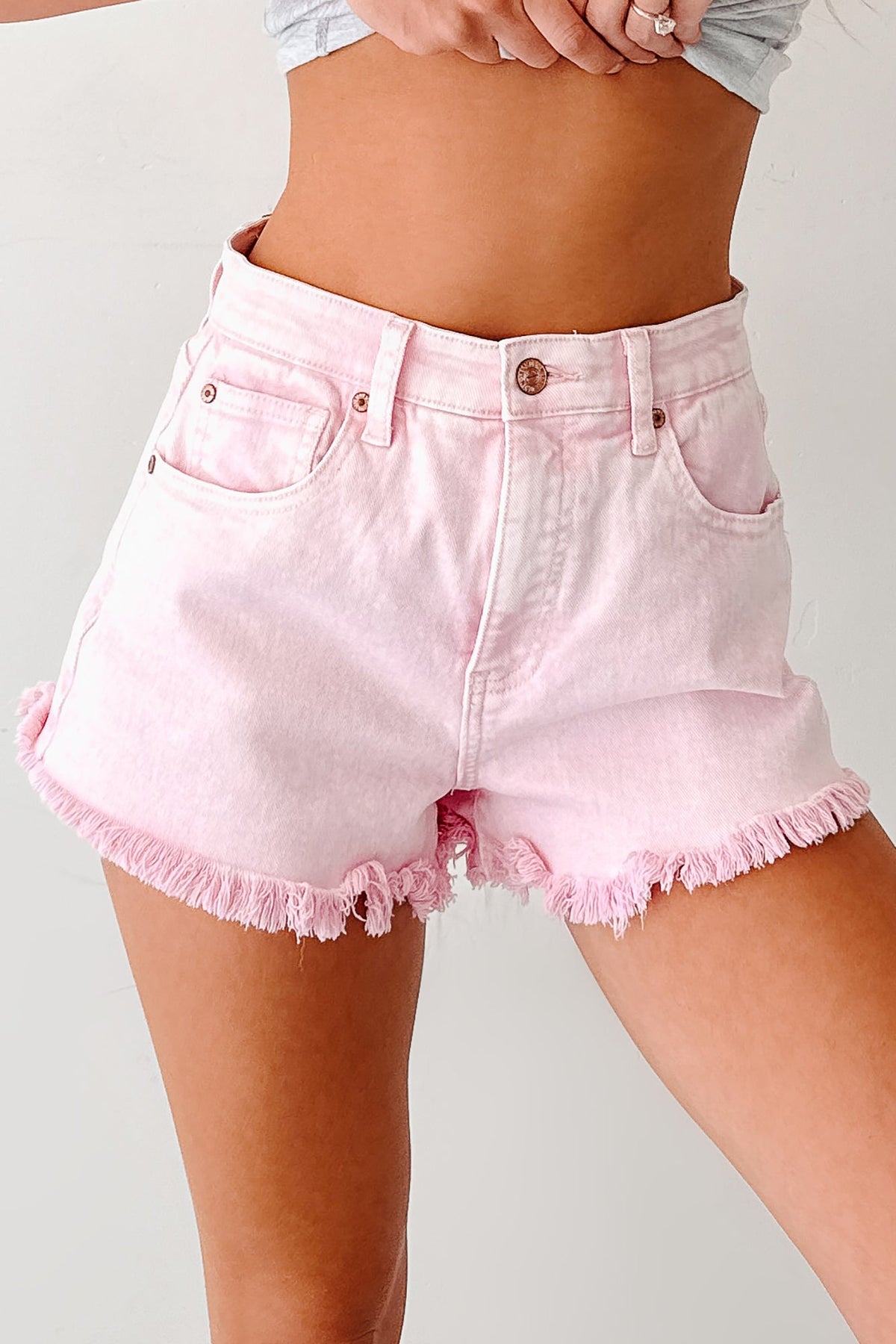 Bubblegum Bliss Washed Saige Denim Shorts (Pink)