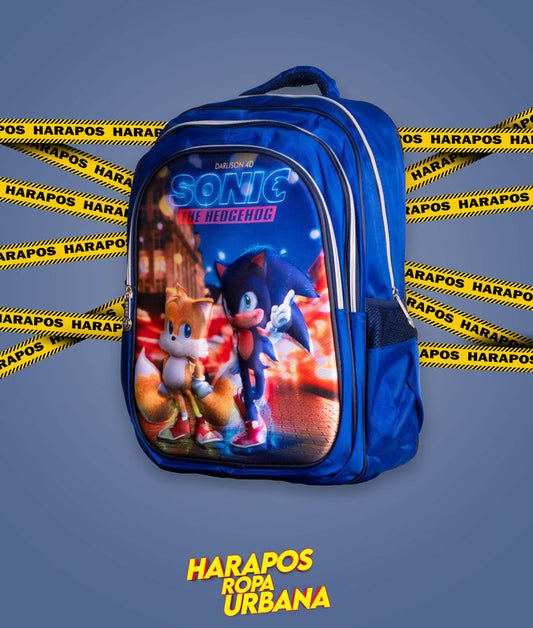 Mochila de niño sonic azul en relieve azul