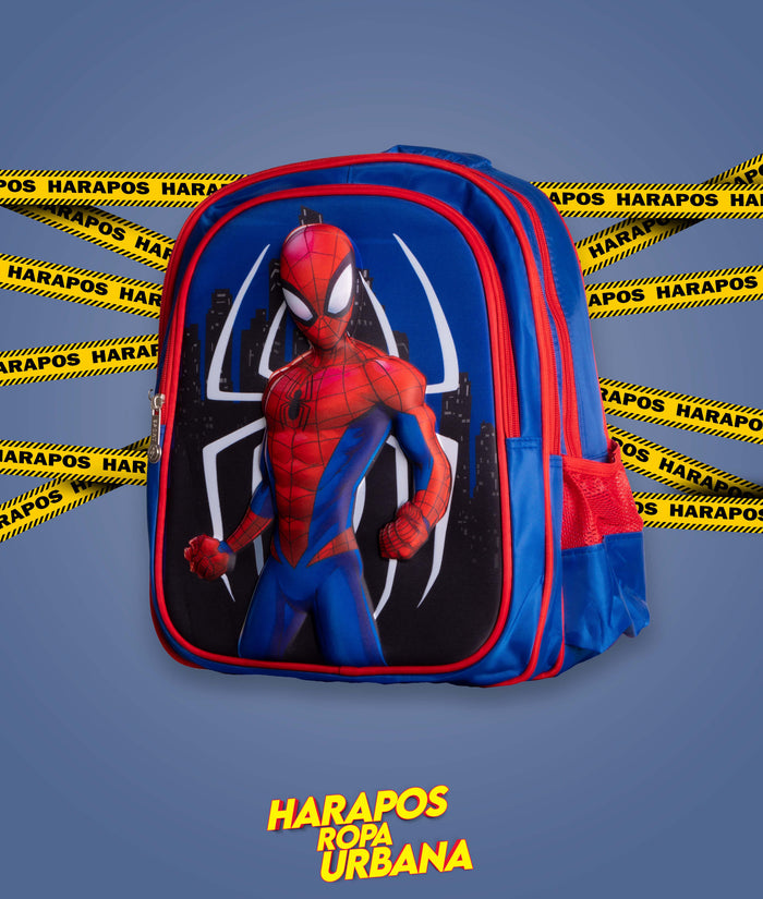 Mochila de niño spiderman azul en relieve azul pequeña