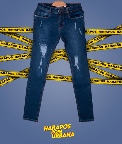 Pantalon jean pull and bear azul oscuro rasgado