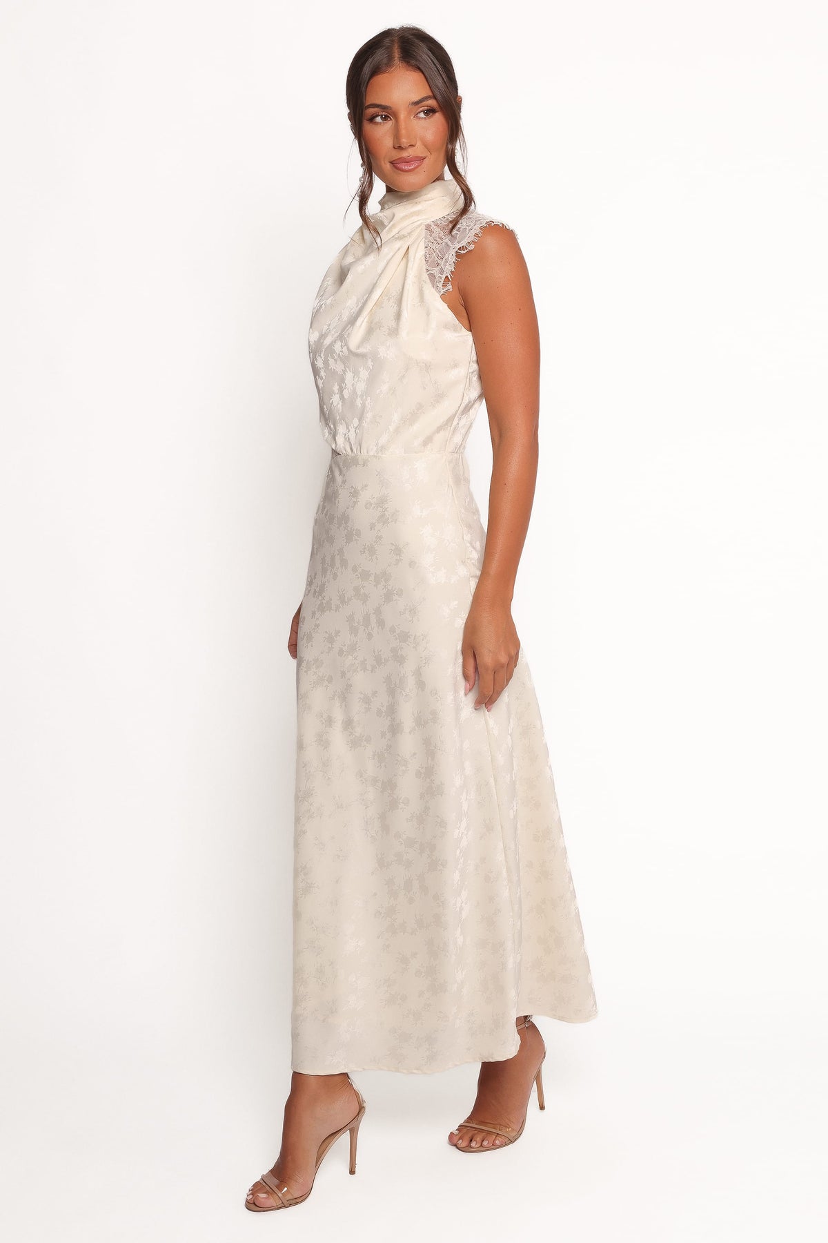 Anabelle Halter Neck Lace Maxi Dress - White