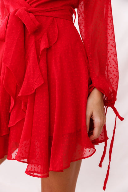 Sheri Hail Spot Chiffon Dress Red