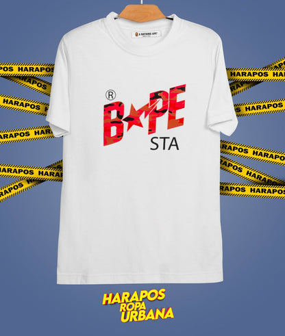 Polera bape blanca letras rosadas