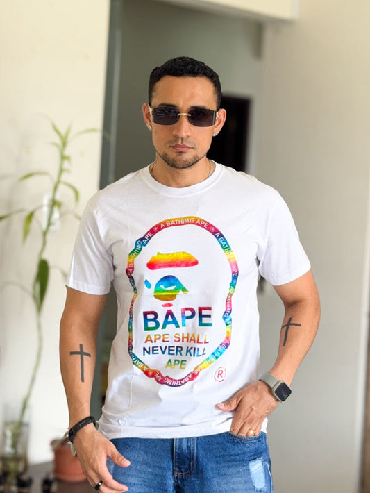 Polera bape blanca logo con holograma
