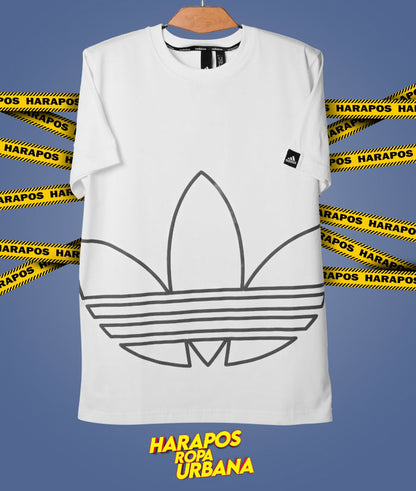 Polera adidas blanca flor grande plomo