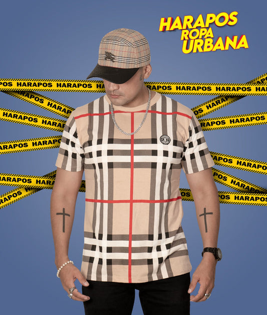 Polera burberry cafe a rayas logo engomadas