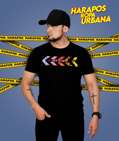 Polera off white negra astronauta detras