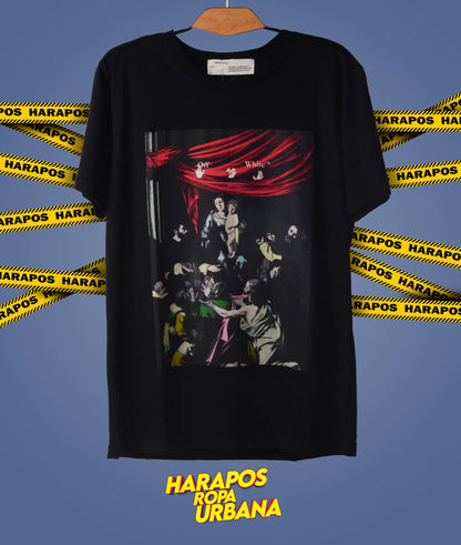 Polera off white negro con cuadro adelante