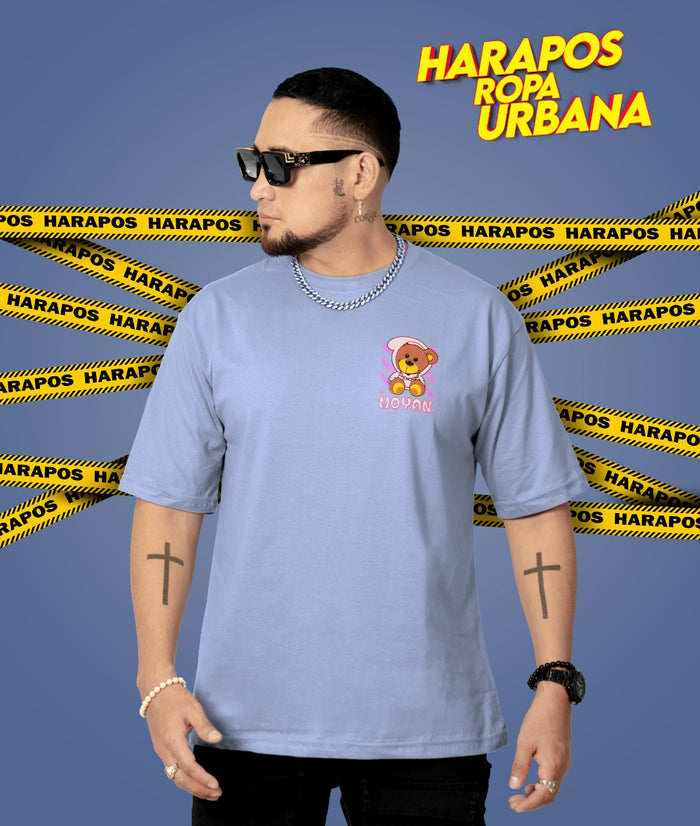 Polera oversize ratslla plomo oso moyan