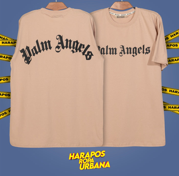 Polera palm angels cafe letras negras curva