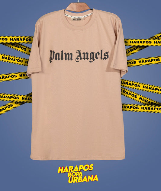 Polera palm angels cafe letras negras curva