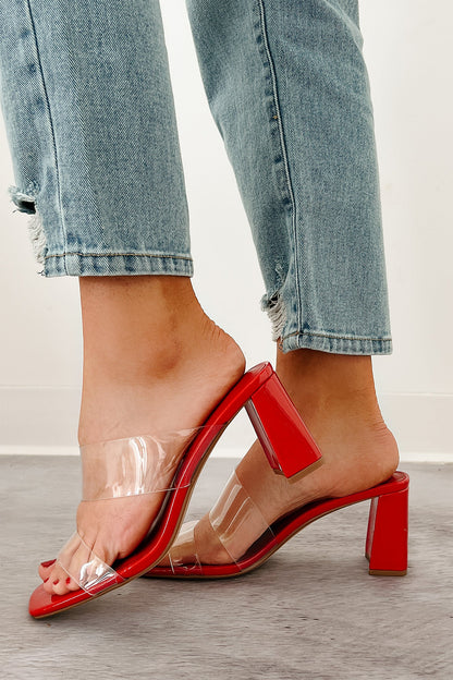 Blush Behavior Clear Strap Block Heels (Red)