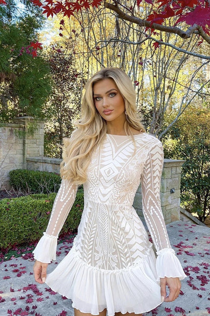 Dreamy Long Sleeve Mini Dress White